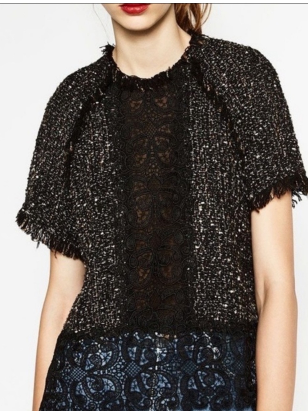 Zara Tweed Black Lace Top Whimsigoth